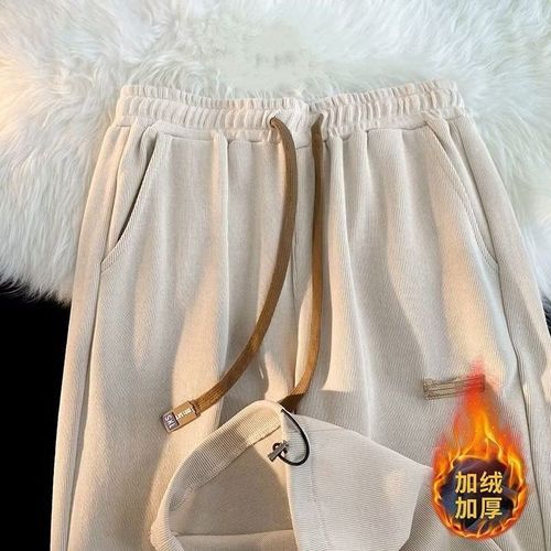 Men's Heavy Winter Warm Fleece Straight Leg Loose Sports Trendy Sweatpants Straight Casual Long Pants