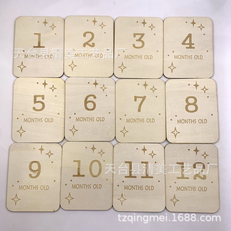 Tarjeta de hito de madera de 100*78mm, accesorios para fotos para bebés, registro de crecimiento, pieza de madera rectangular 12 piezas/juego