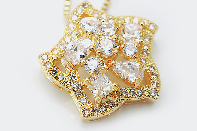 9g Weight Zircon Inlay Material Wedding, Travel Occasion Copper Material Pentagram Pattern Women'S Gender Simple Style Style White Color Fashion Five-pointed Star Pendant Earrings Necklace Set 2