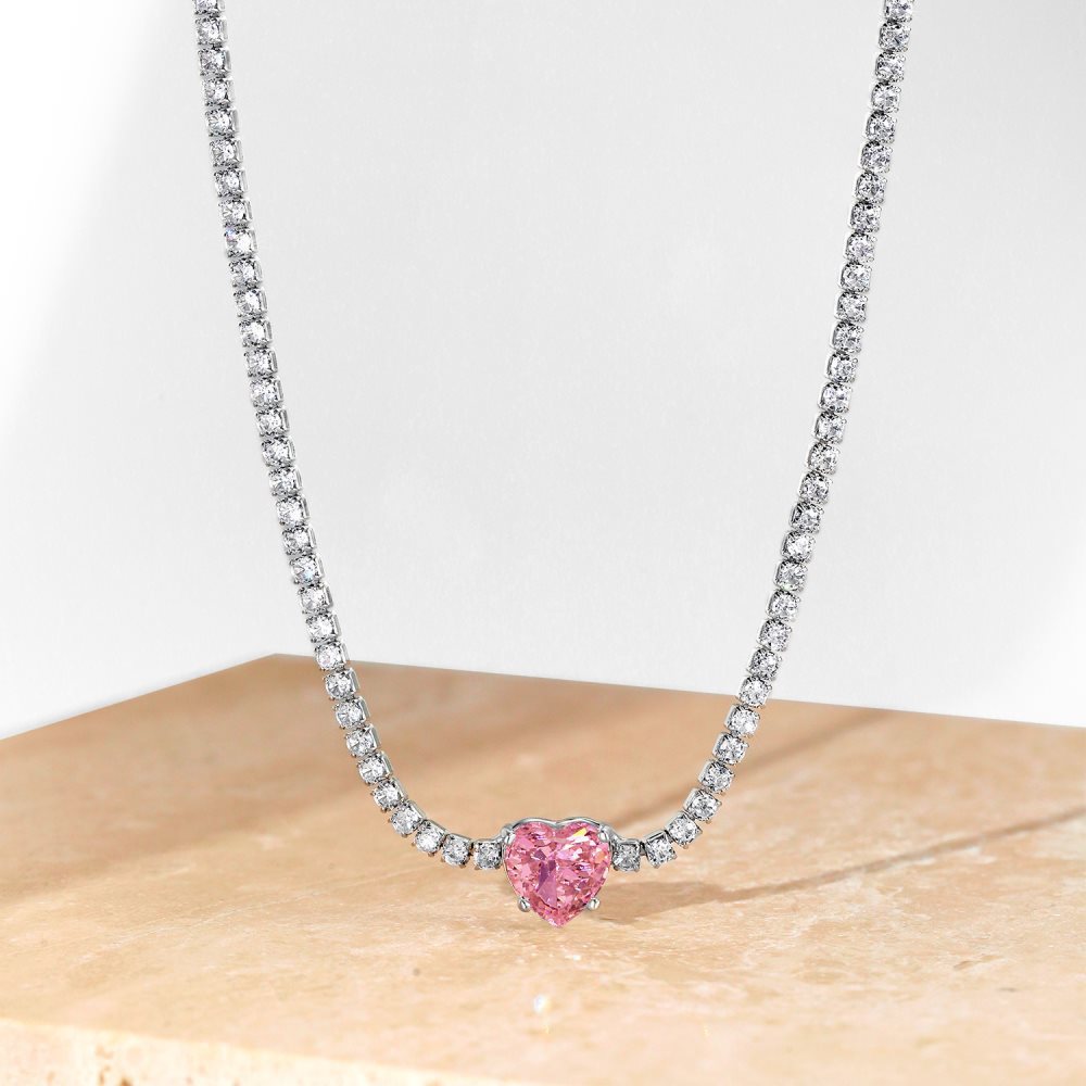 15g Weight Zircon, High Carbon Diamond Inlay Material Necklace Classification 925 sterling silver Chain Material 1 Piece Quantity Holiday, Tea Party Occasion 925 Sterling Silver Material Heart Shape, Rectangle Pattern Women's Gender Inlay Design Simple Style, Shiny Style 925 Sterling Silver Zircon High Carbon Diamond Inlay Heart Shape Rectangle Necklace 39