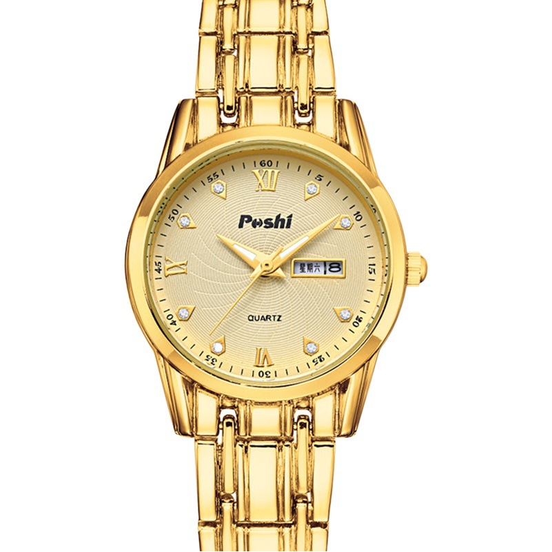 Poshi reloj de mujer nueva moda correa de acero inoxidable doble calendario reloj de mujer reloj de cuarzo venta al por mayor entrega de una pieza