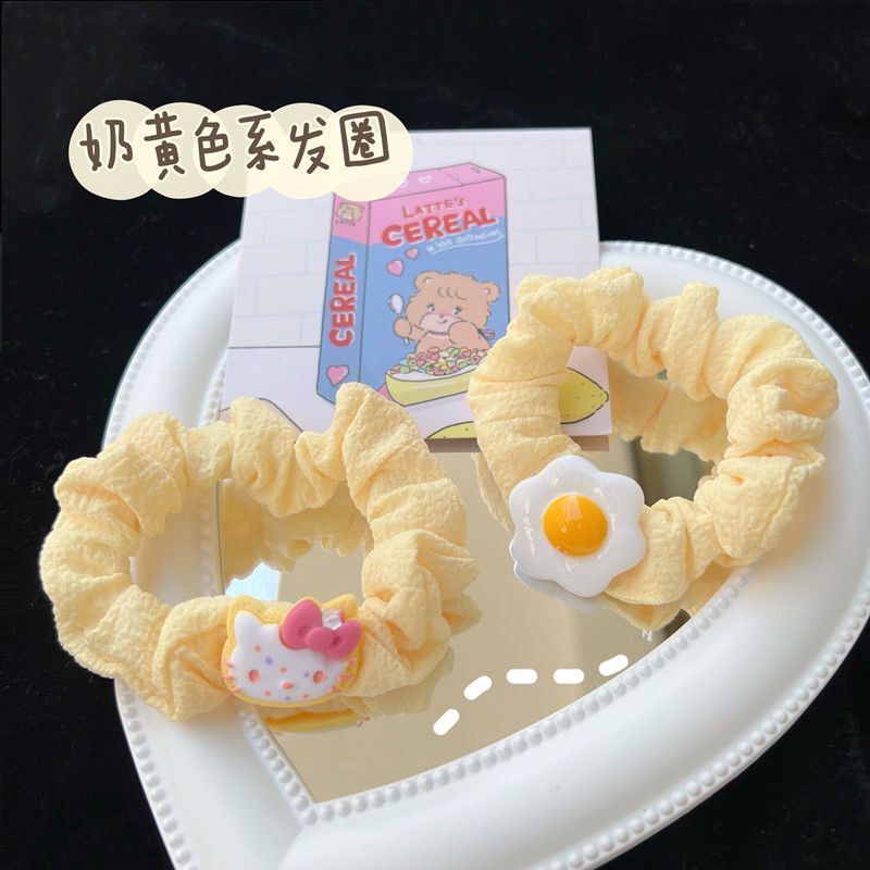 ins奶黄色大肠发圈荷包蛋可爱kt猫甜美少女心简约扎头发头饰|undefined
