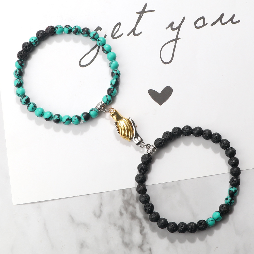 double ring asymmetrical turquoise matte couple bracelet popular circle chain set hand jewelry spot_voghion.com