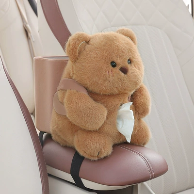 Cute car multifunctional armrest box storage paper box car creative car tissue box trash can 2 in 1 (Car tissue box/set) - dual-purpose-model-fat-pier-little-bear