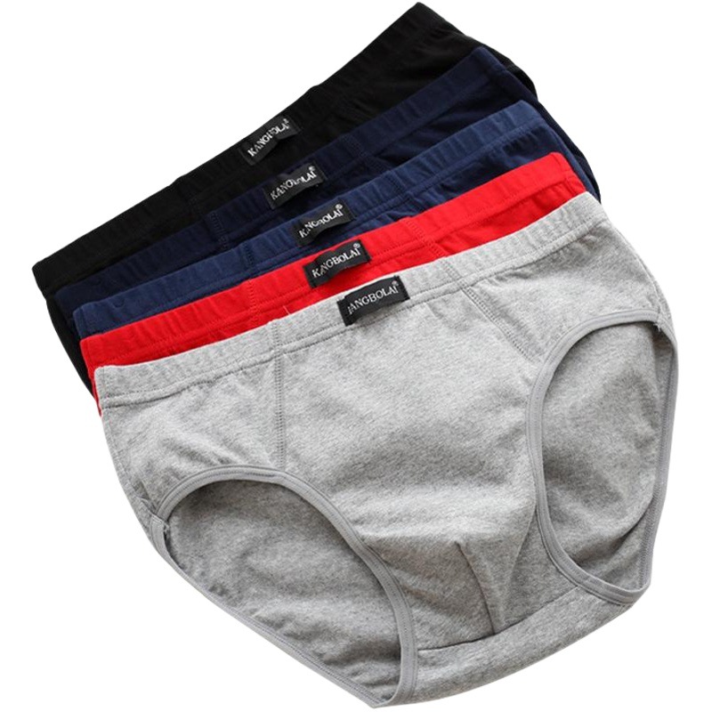 Summer Red Pure Cotton Men's Underwear, Mid-Waist, Sexy, Loose, Large Size Briefs, Breathable Youth Underwear