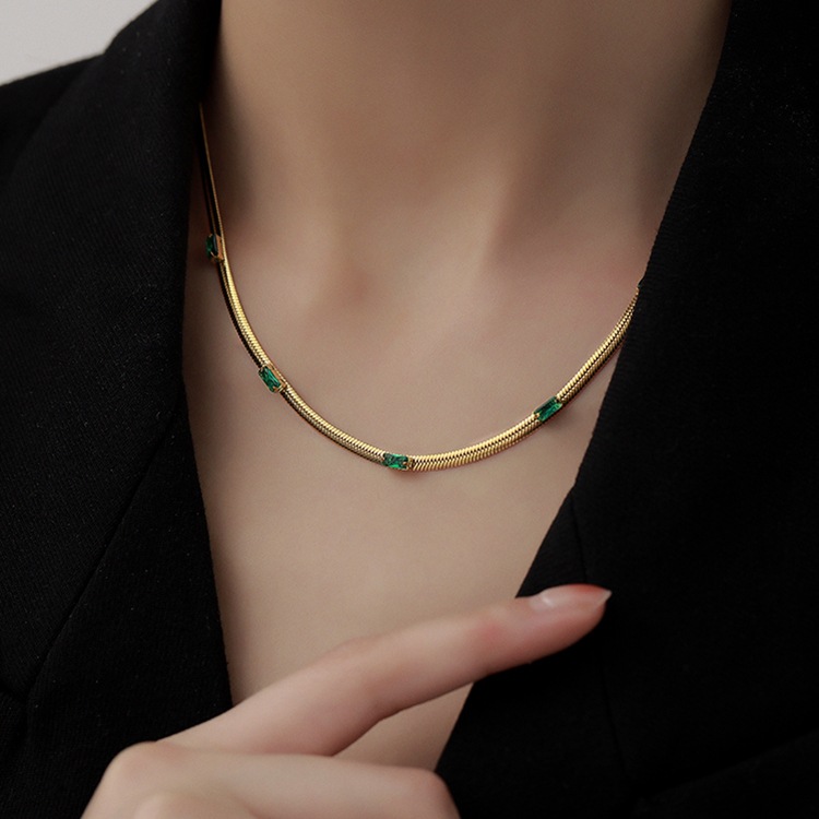 Fashion Color Block Titanium Steel Zircon Necklace_colorza_4