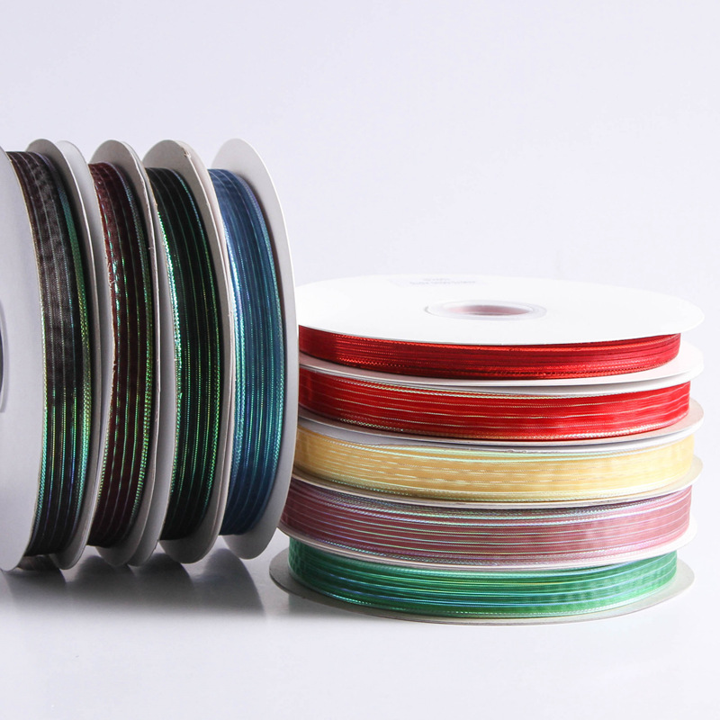 韩版彩色条纹软欧根纱 DIY发饰提花织带头花蝴蝶结等五彩葱雪纱带