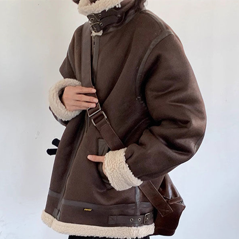 Suede Motorcycle Jacket Cotton-padded Jacket Men's Trendy Brand Lambswool Fur One-piece Warm Couple Cotton-padded Jacket Cotton-padded Jacket Suede Motorcycle Jacket Cotton-padded Jacket Men's Trendy Brand Lambswool Fur One-piece Warm Couple Cotton-padded Jacket Cotton-padded Jacket