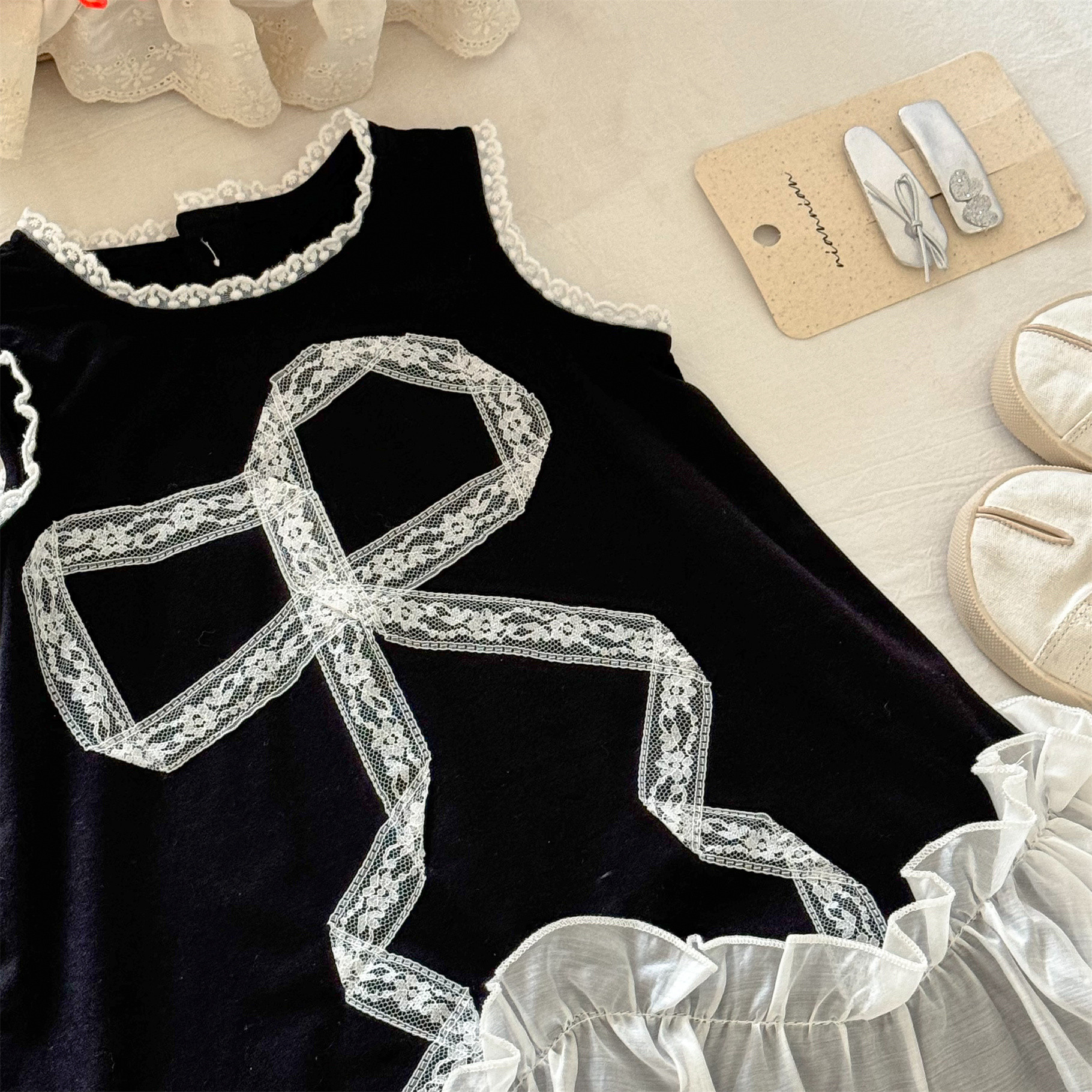 Vestido de lazo de siete niñas de limón salado 25 verano temperamento de bebé dulce falda de chaleco sin mangas con volantes