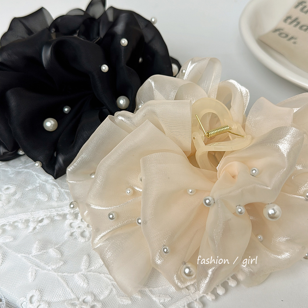 Inlay Design Elegant, Princess Style Elegant Princess Lady Solid Color Gauze Inlaid Pearls Hair Claws
