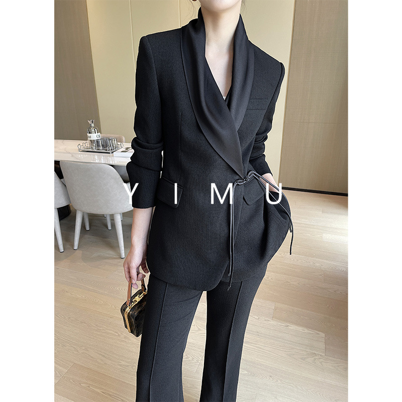 新中式国风外套休闲醋酸职业黑色西装套装女2024新款女装中式上衣