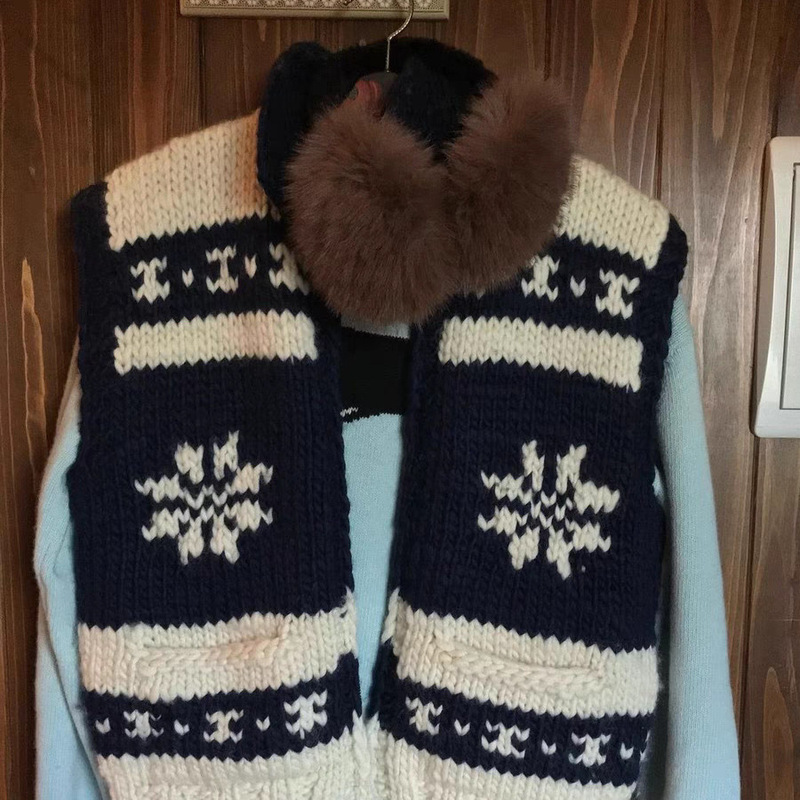 Now Sie*Ne Jacquard Vest Korean Designer Women's Clothing Atmosphere Christmas Elk Zipper Korean Knitted Vest