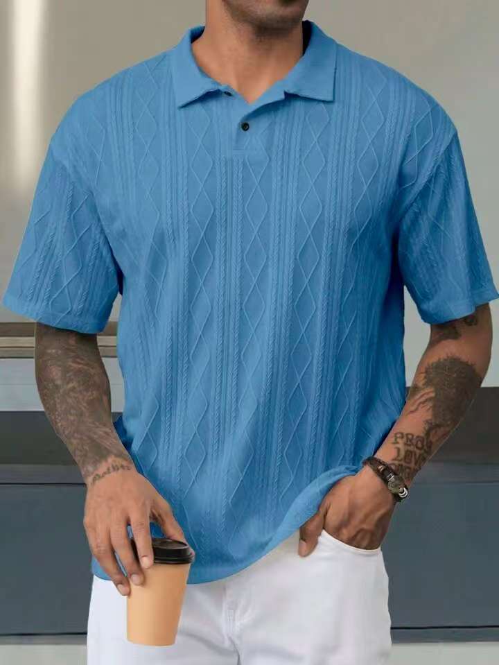 268g Weight Half Sleeve Sleeve Length Polyester Fabric Type Long Top Length Daily, Street Occasion Turndown Neckline Regular Fit Fit Type Geometric, Solid Color Pattern Summer Season Men's Gender Casual, Simple Style Style Wholesale Men's Polyester Casual Simple Style Geometric Solid Color Half Sleeve Men's T-shirt 3
