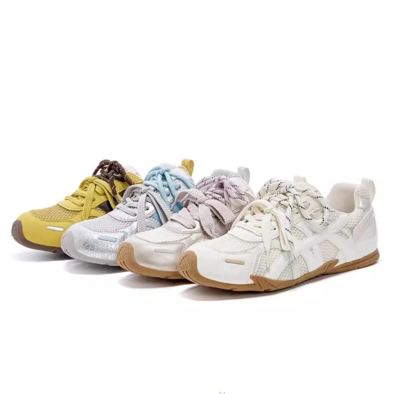 Versión de piel de vaca ~ 25 años de verano, suela gruesa, cordones dobles, malla voladora, zapatos de entrenamiento alemanes, zapatos casuales de cuero transpirables, mujeres