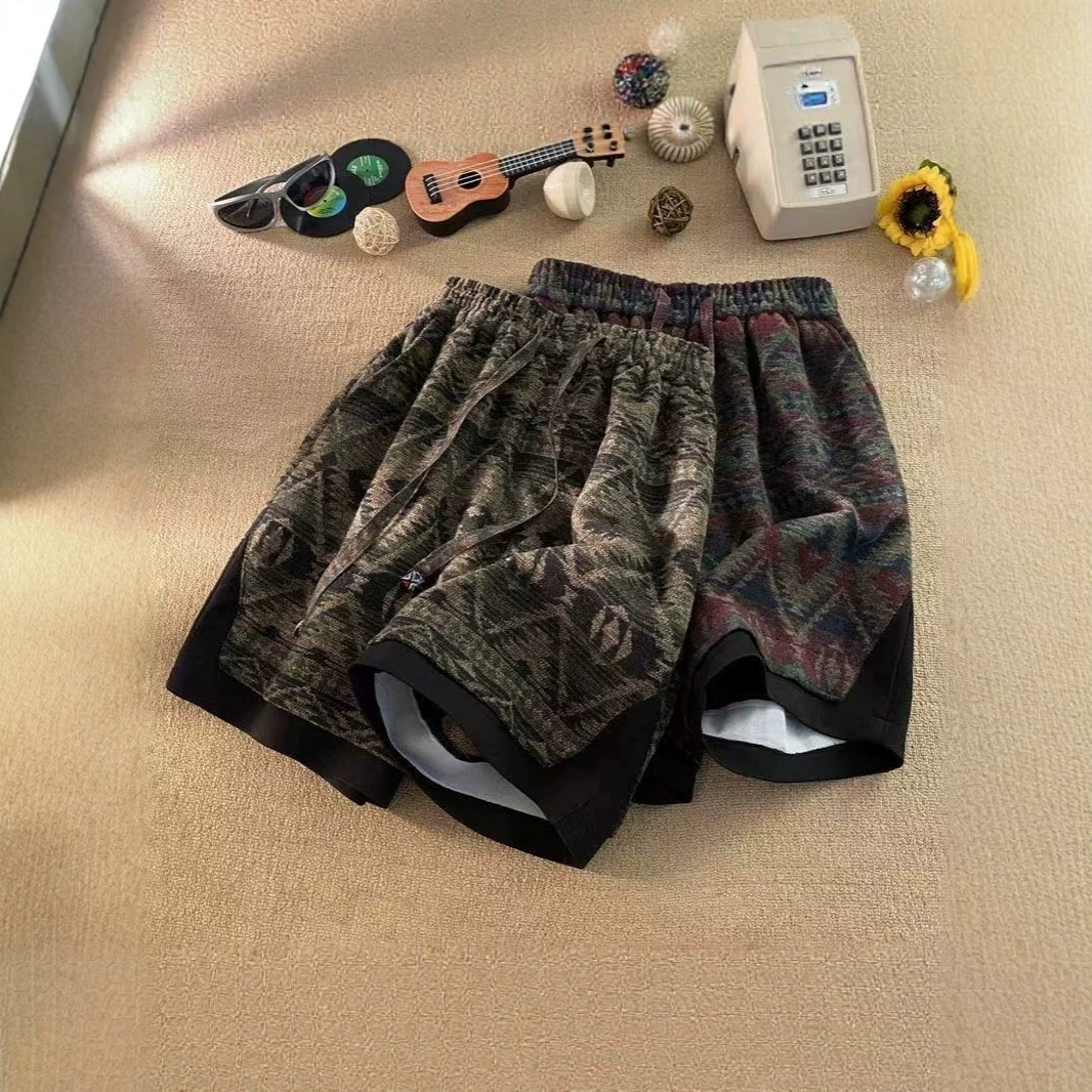 Summer Men's Stylish Loose Fitting High Waisted Casual Shorts Versatile Straight Leg Five Point Pants_viptrois.com