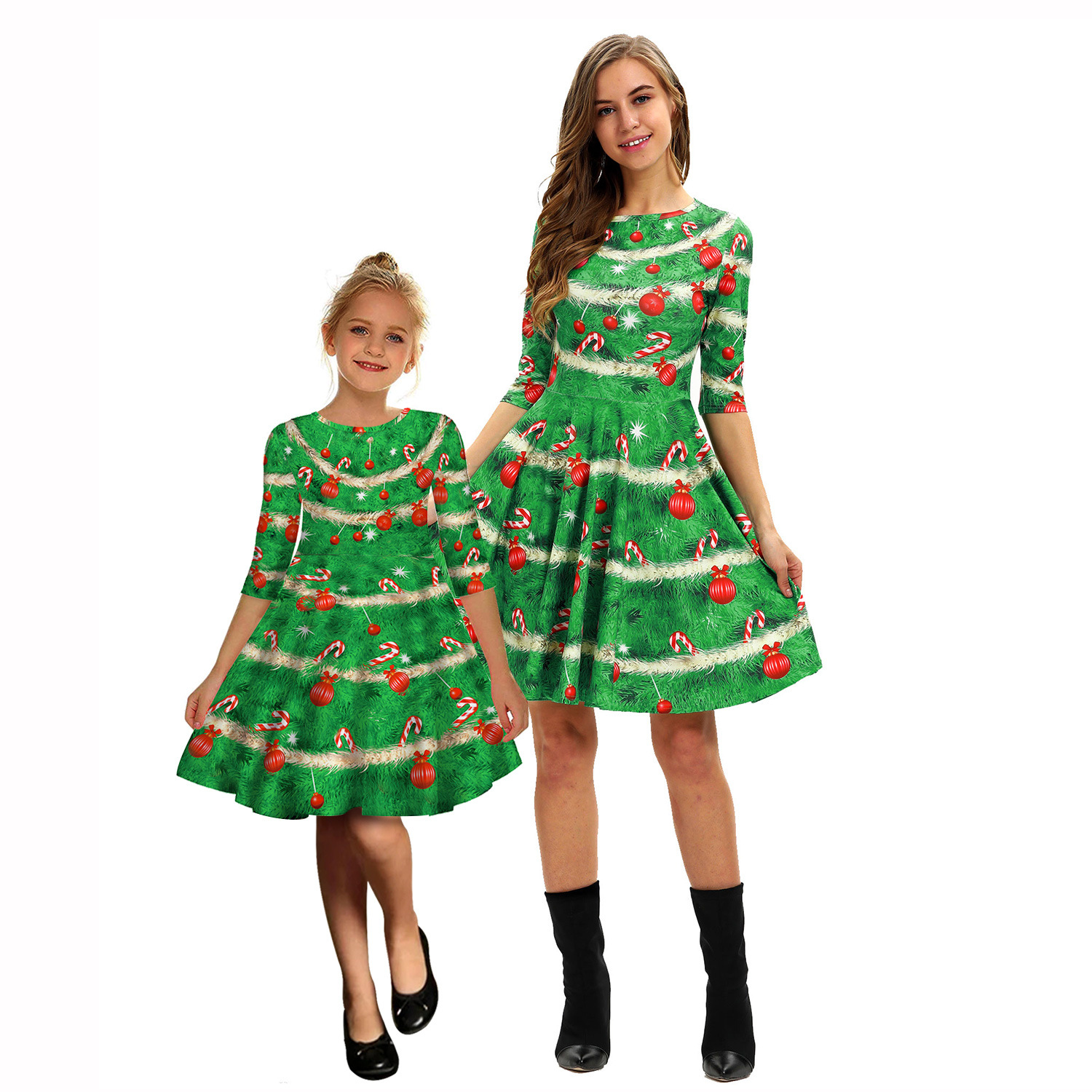 Fashion Christmas Tree Polyester Skirt Sets Above Knee Family Matching Outfits display picture 4