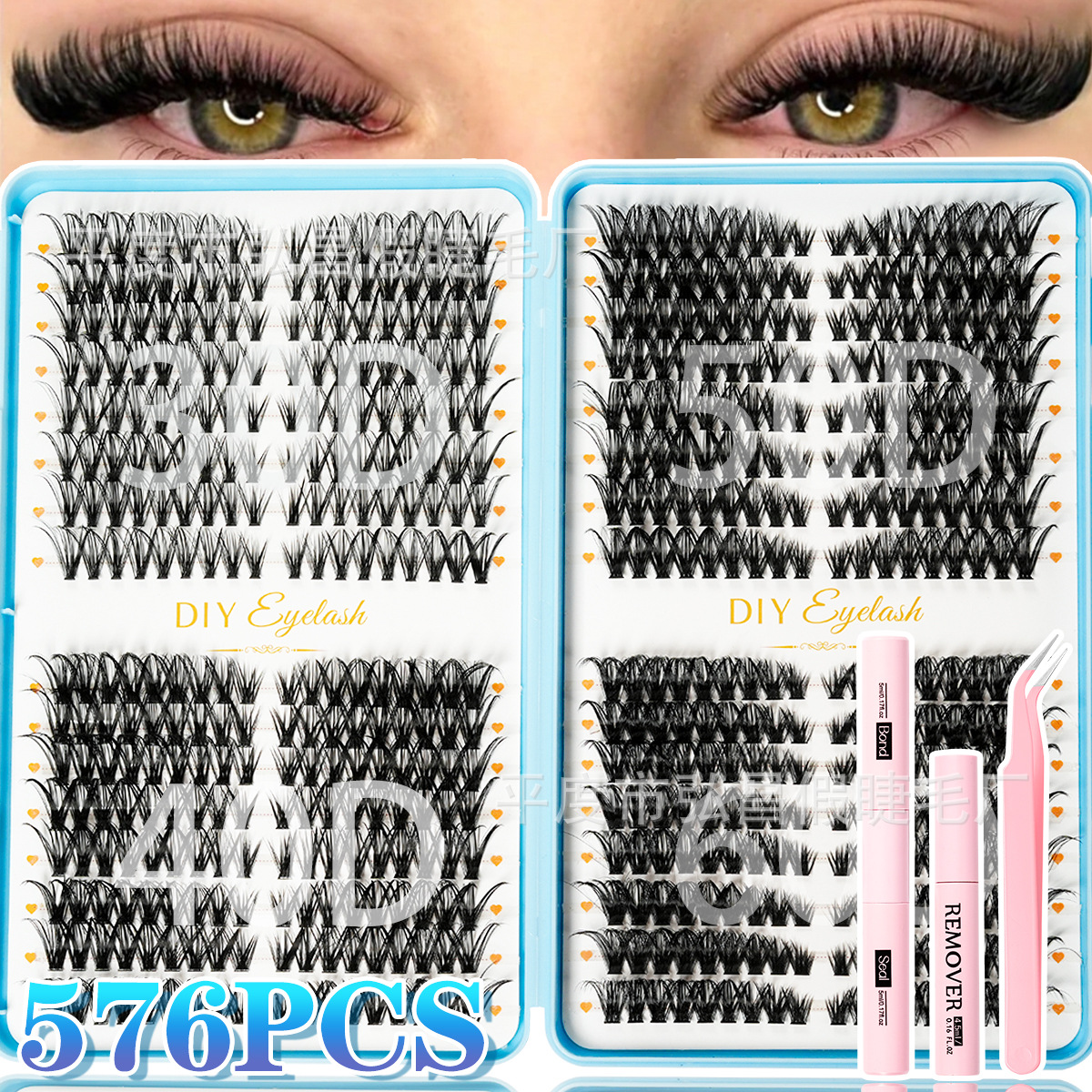 Pestañas postizas populares transfronterizas europeas y americanas 50D/80D/100D, pestañas 3D individuales en racimo, efecto salvaje y esponjoso para agrandar los ojos