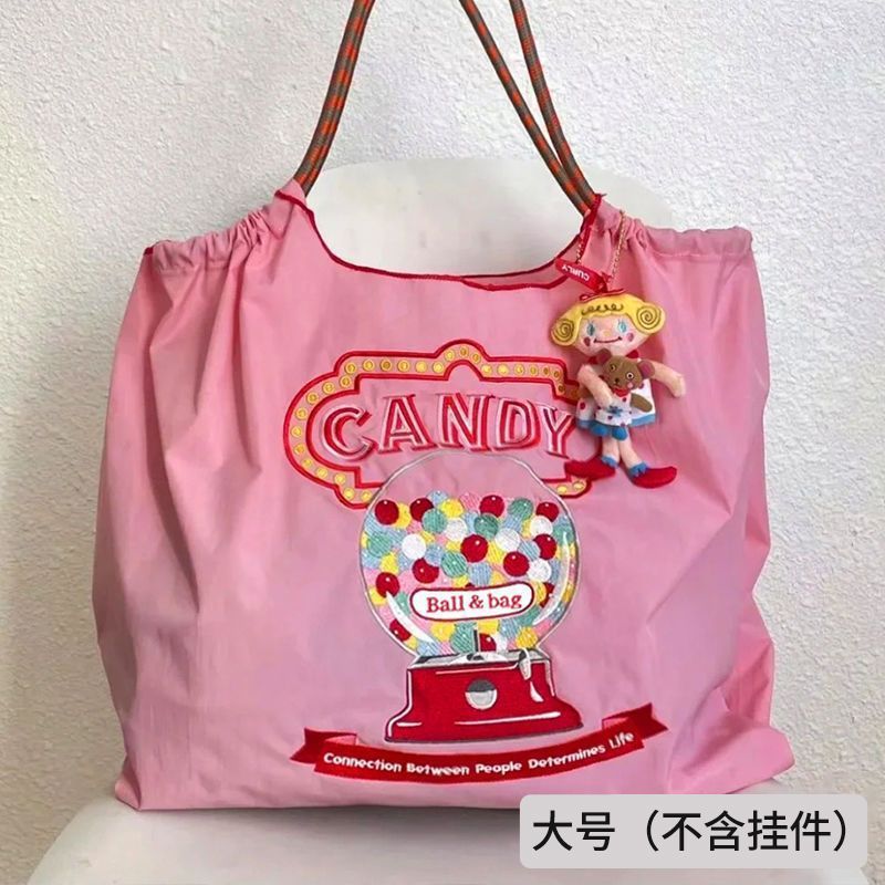 日本製自家製ボールチェーン環境に優しいショッピングバッグナイロン布刺繍フラワーポータブルキャンバスバッグナイロンショッピングバッグ|undefined