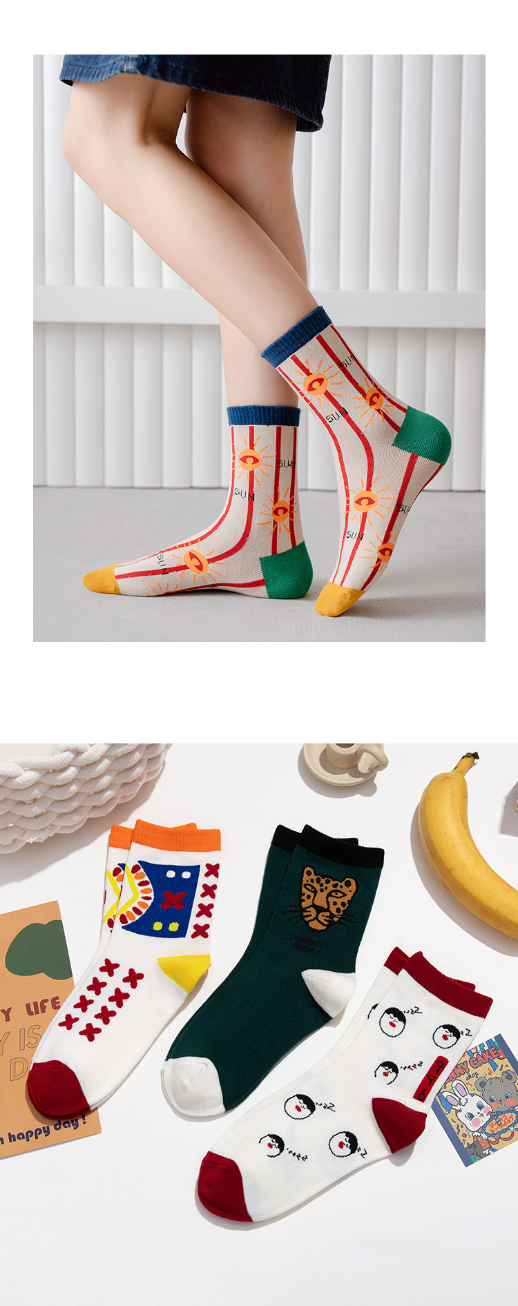 Cartoon Color Matching Printing Tube Socks Wholesale Nihaojewelry display picture 3