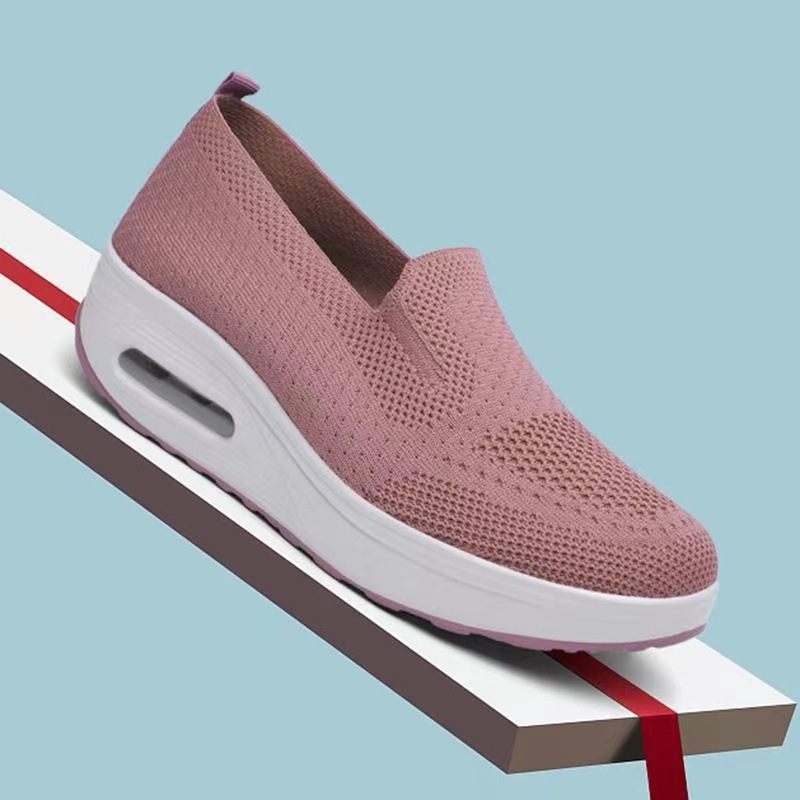 Women's Flight Weave Mesh Air Cushion Walking Shoes Spring Tilt Shoes Women's One-Pieced Thick Sole Height Sports Casual Shoes