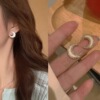 Earrings, retro brand silver needle from pearl, simple and elegant design, Korean style, silver 925 sample, internet celebrity