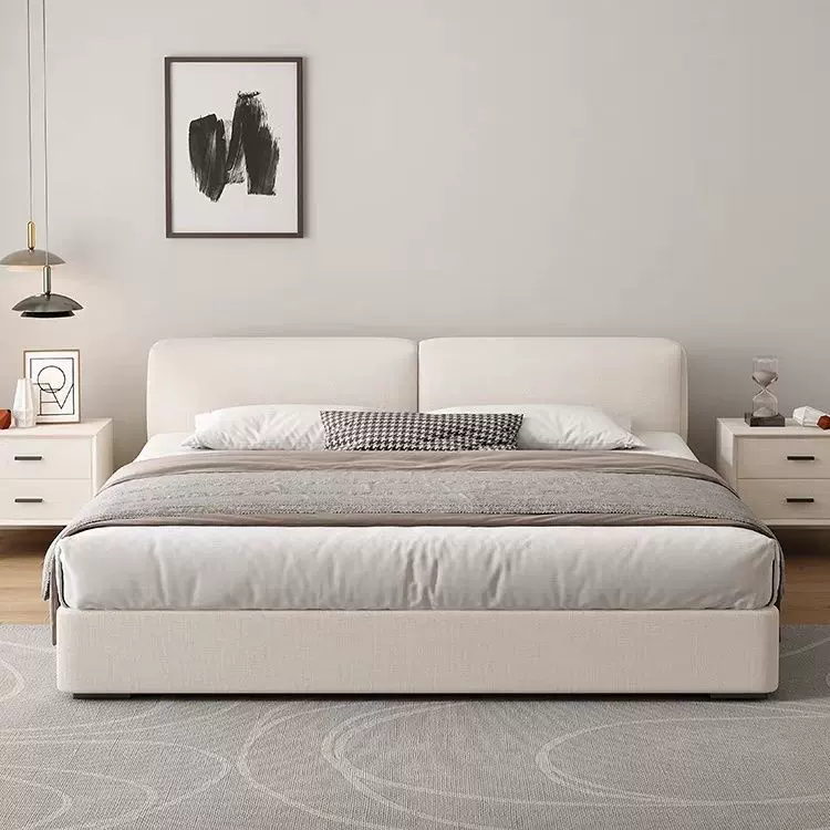 矮床头床棉麻布艺床双人床小户型婚床1.5米次卧床1.8米主卧双人床