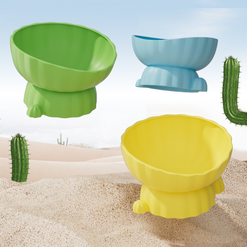 Un solo tazón con forma de cactus no es fácil de volcar. Cuenco para mascotas de pies altos. Marco de aumento para gatitos para proteger la columna cervical. Cuenco para gatos de gran calibre