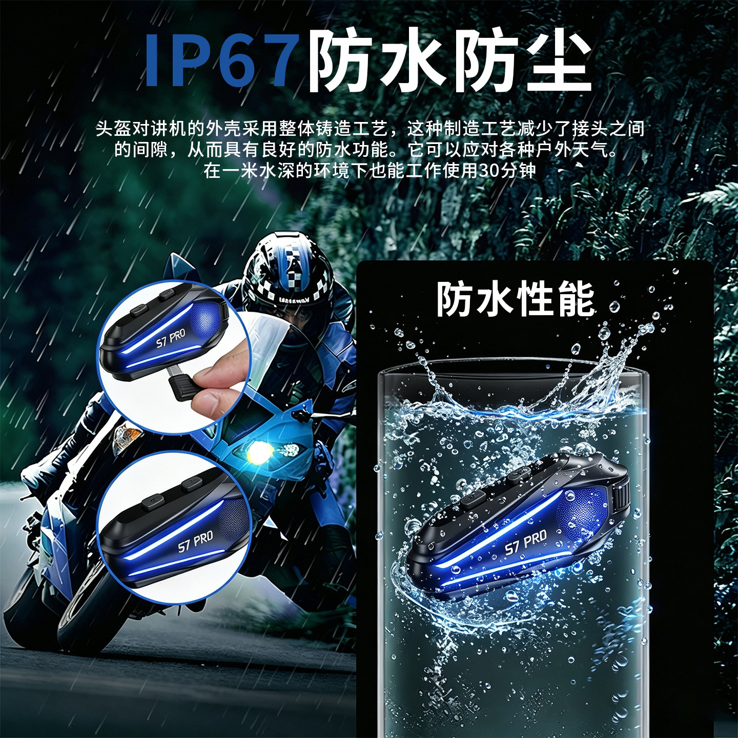 Manufacturer wholesale cross-border s7pro dual intercom motorcycle helmet Bluetooth headset, waterproof, specifically for delivery riders