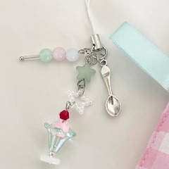 【可爱い三色アイス】ソーダ水ストラップ手作りビーズイヤホンアクセサリー乙女心ストラップ