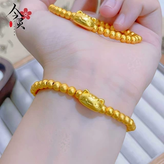 可爱沙金立体小猫咪手串女新款圆珠手链设计感时尚百搭设计感手饰