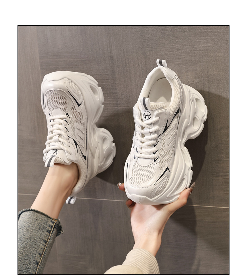 Giày sneaker cao gót nữ đế xuồng platform tăng chiều cao 10.5 cm — màu trắng, màu xám chi tiết 13