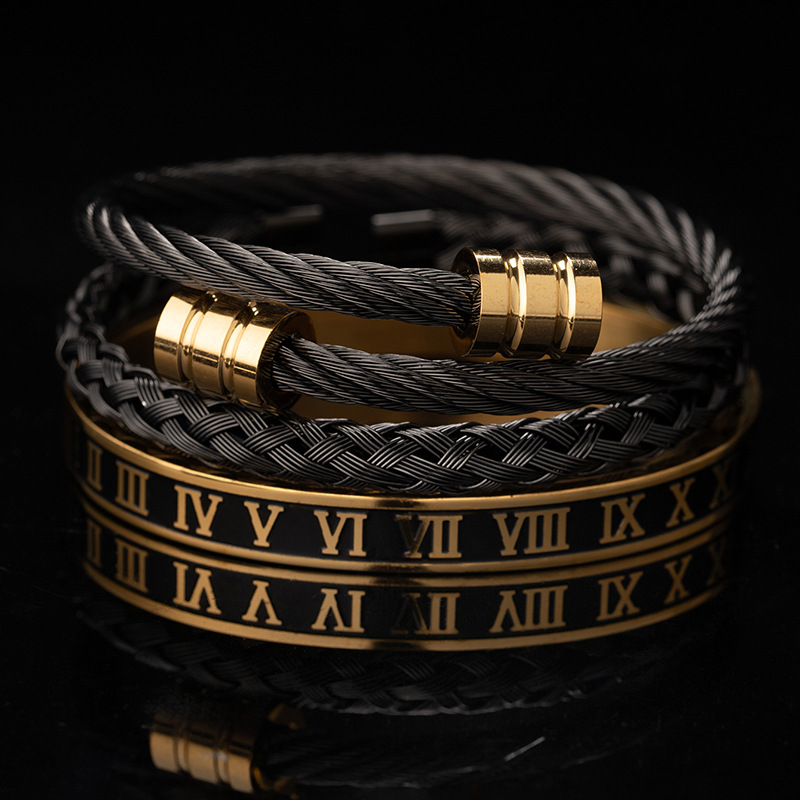 Traje de pulsera de acero de titanio tejido de Cabeza Cuadrada cilíndrica de acero inoxidable digital romano de la vendimia de los hombres vendedores calientes transfronterizos