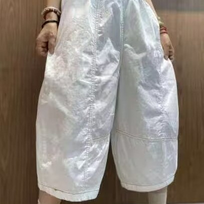 Summer 2025 Thin Ramie Capri Pants Artistic Fashion Loose Slimming Wide Leg Stitching Pocket Casual Straight Pants for Women