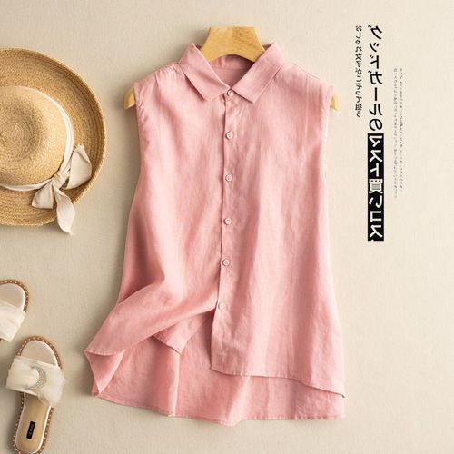 New Style Sleeveless Linen Shirt, Literary Retro Solid Color Cotton-Linen Top for Women, Summer Loose Linen Material Blouse