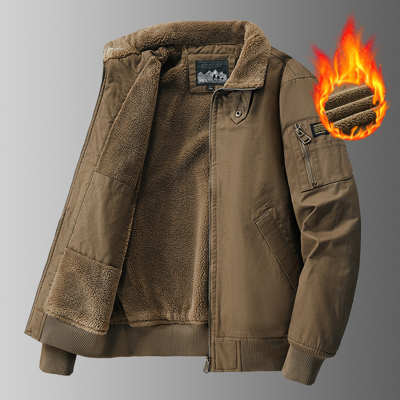 High-End Men's Cross-Border Men's Winter Warm and Fashionable Velvet Bomber Jacket Workwear Cotton Outerwear