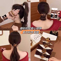 新复古豹纹珠珠发圈高级感扎马尾丸子头发绳女高弹力不伤发头绳发