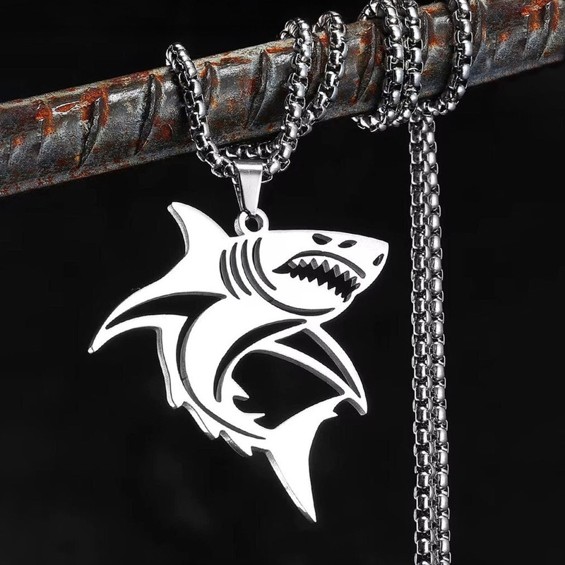 New European and American Style Punk Shark Men's Stainless Steel Pendant Necklace Wholesale Niche Jewelry