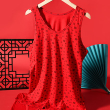 本命年红色背心男士纯棉全棉福内衣内裤爸爸宽松打底老人汗衫内穿