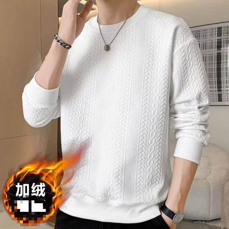 哇噢快返男士秋冬港风简约宽松毛衣男士韩版潮流休闲圆领提花毛衣