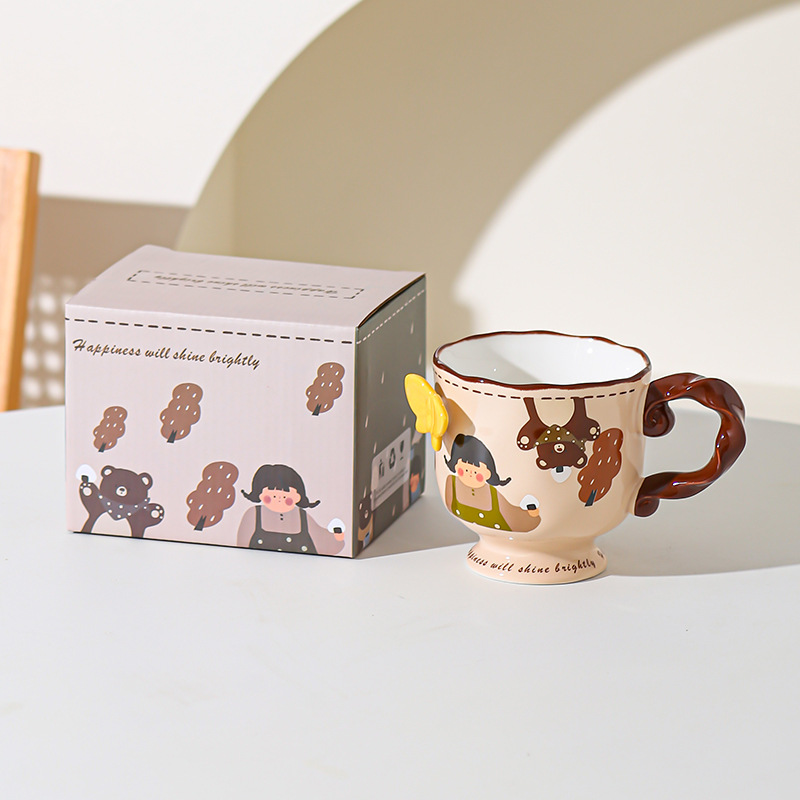 Retro encantadora chica taza de cerámica de alto valor de visualización de oficina casa taza de agua taza de café mano regalo de cumpleaños al por mayor