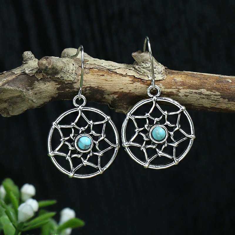 1 Pair Quantity 1 Pair Ethnic Style Geometric Plating Alloy Turquoise Drop Earrings