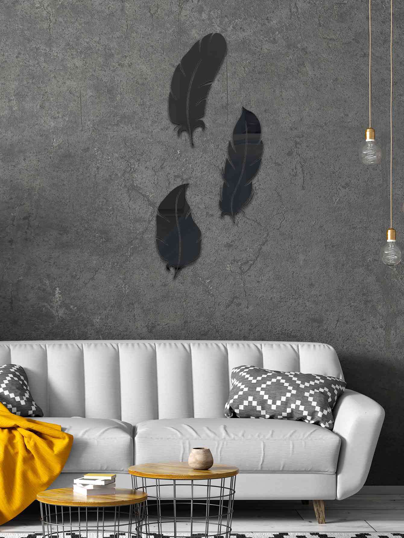 3d Nordic Style Acrylic Feather Mirror Wall Sticker For Home Decor_voghion.com