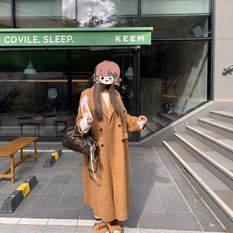 【Luu Xier】Mainly Recommended Right Shoulder Blogger Style Double-Sided Wool Coat for Women Versatile Korean Style Jacket for Women