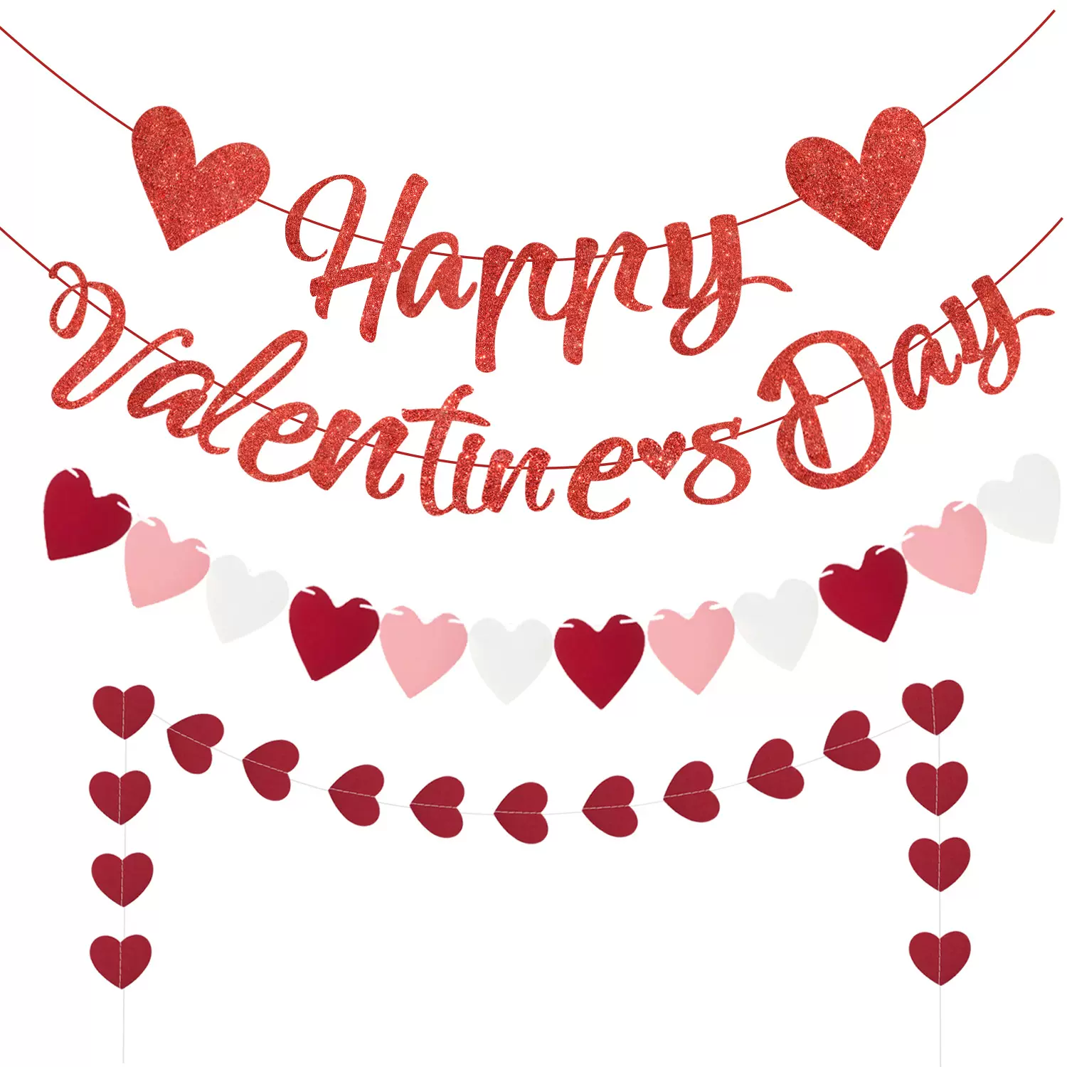 情人节拉旗Happy Valentines Day爱心闪红拉花派对装饰品爱心拉花