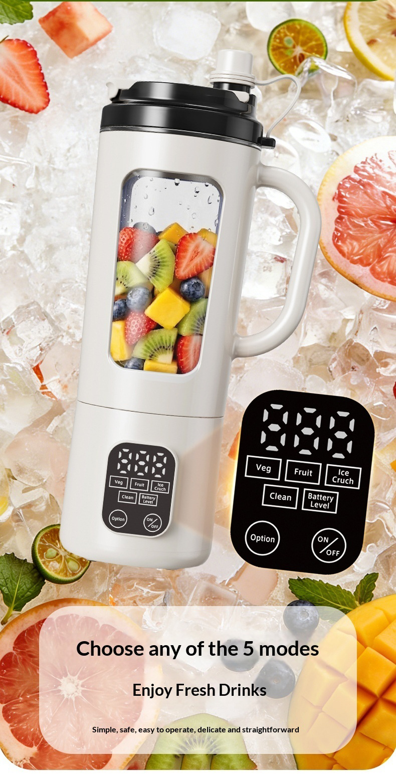 Tragbarer Entsafter mit Touchscreen-Display, USB-Ladung, tragbarer Smoothie-Mixer für Zuhause, 8-Messer-Schneidwerk, Eiskrusher-Funktion