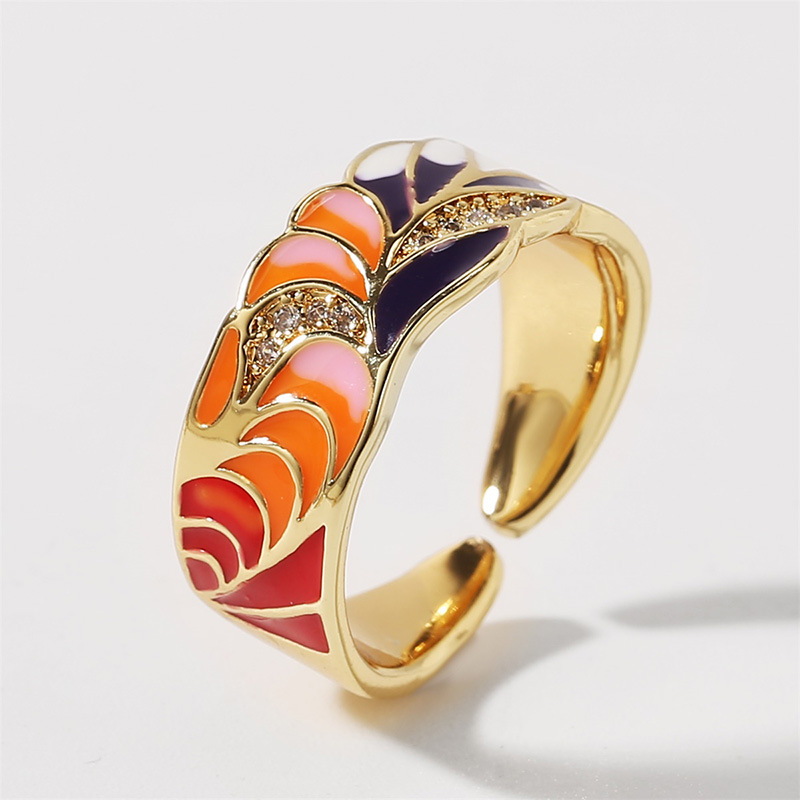 Korean copper inlaid zirconium dripping open creative color ring wholesale nihaojewelry