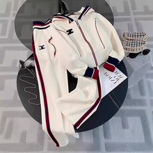 高端休闲运动套装女春2024新款时髦欧货连帽卫衣直筒裤两件套