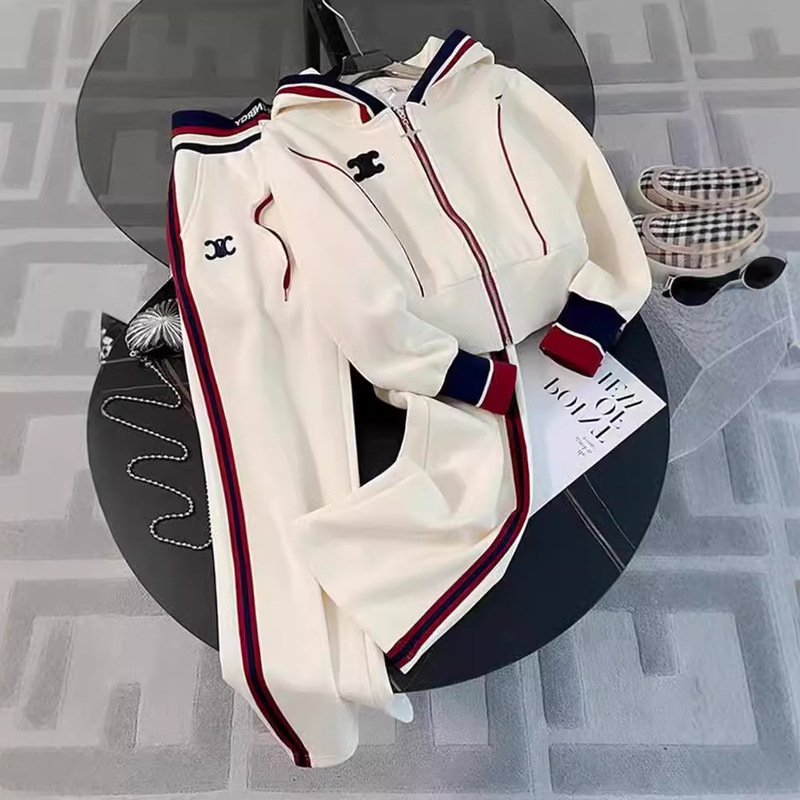 High-end Casual Sports suit Women's Spring 2024 New Fashionable European Goods Hooded Sweatshirt Straight Pants Two-piece Set