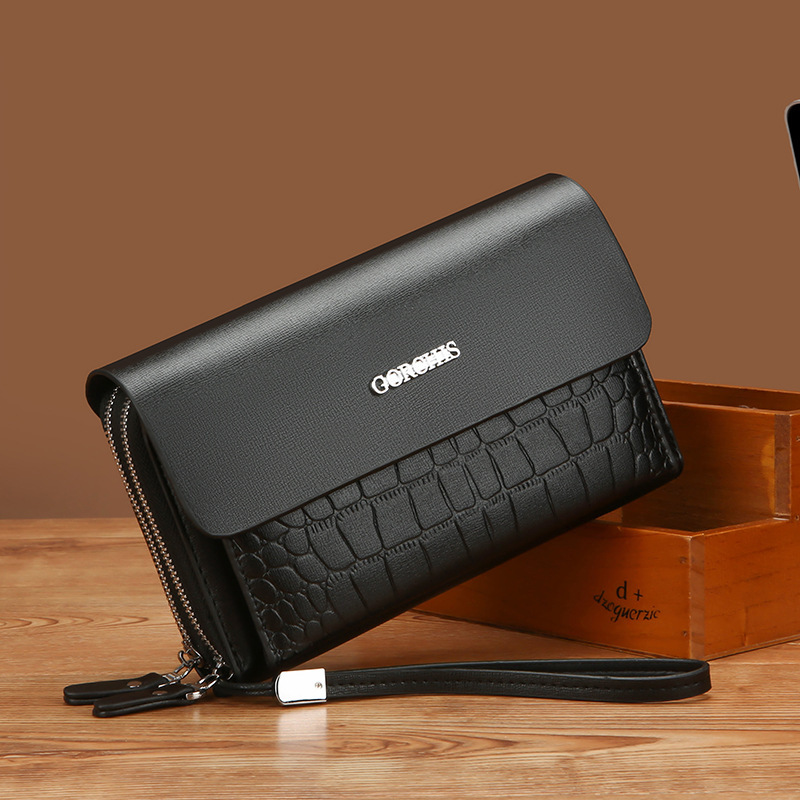 Classic Men's Clutch Bag, Multi-Pocket Clutch Bag, Multi-Card Slot, Large-Capacity Wallet, Crocodile Pattern Trendy Men's Bag, Portable Bag