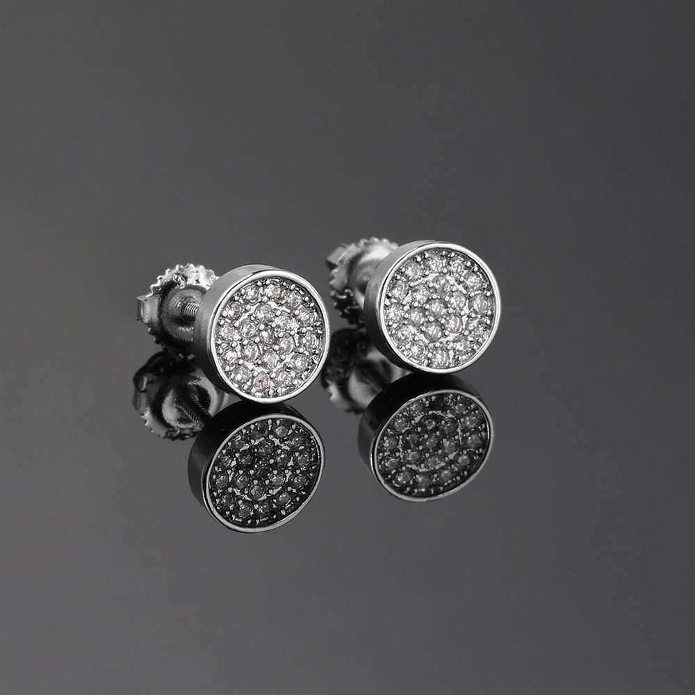 Zircon Inlay Material Ear Studs Classification 1 Pair Hip-Hop Round Plating Inlay Copper Zircon White Gold Plated Ear Studs
